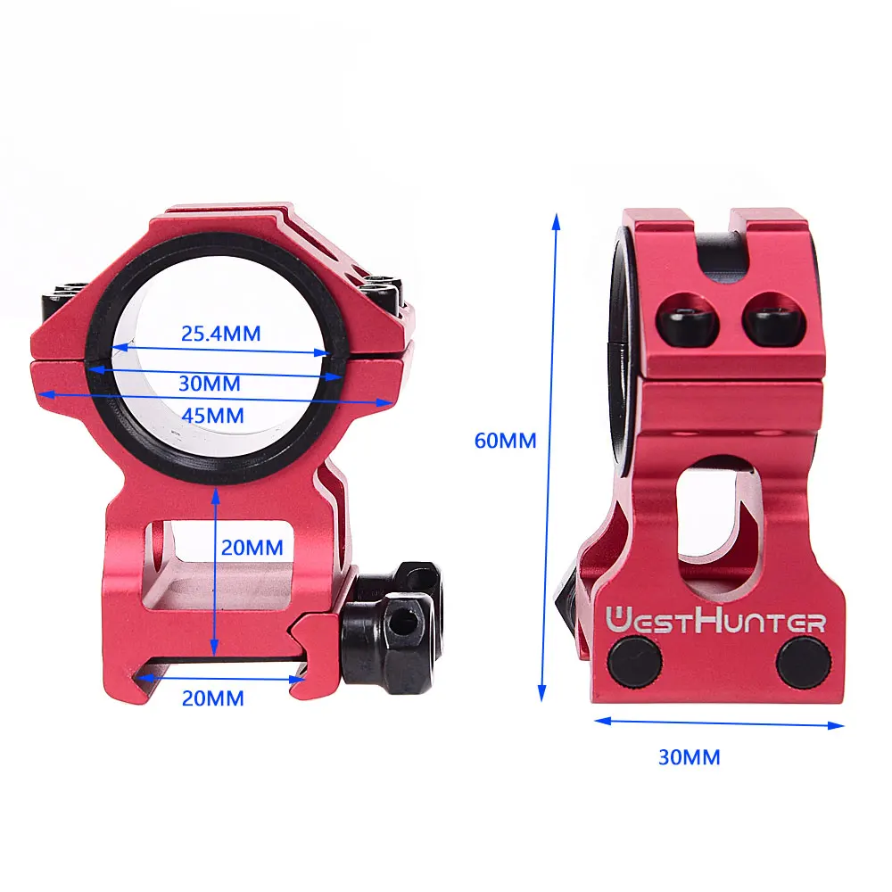 Красные высокопрофильные кольца Пикатинни 25 4 мм/30 мм двойные с ЧПУ высокого
