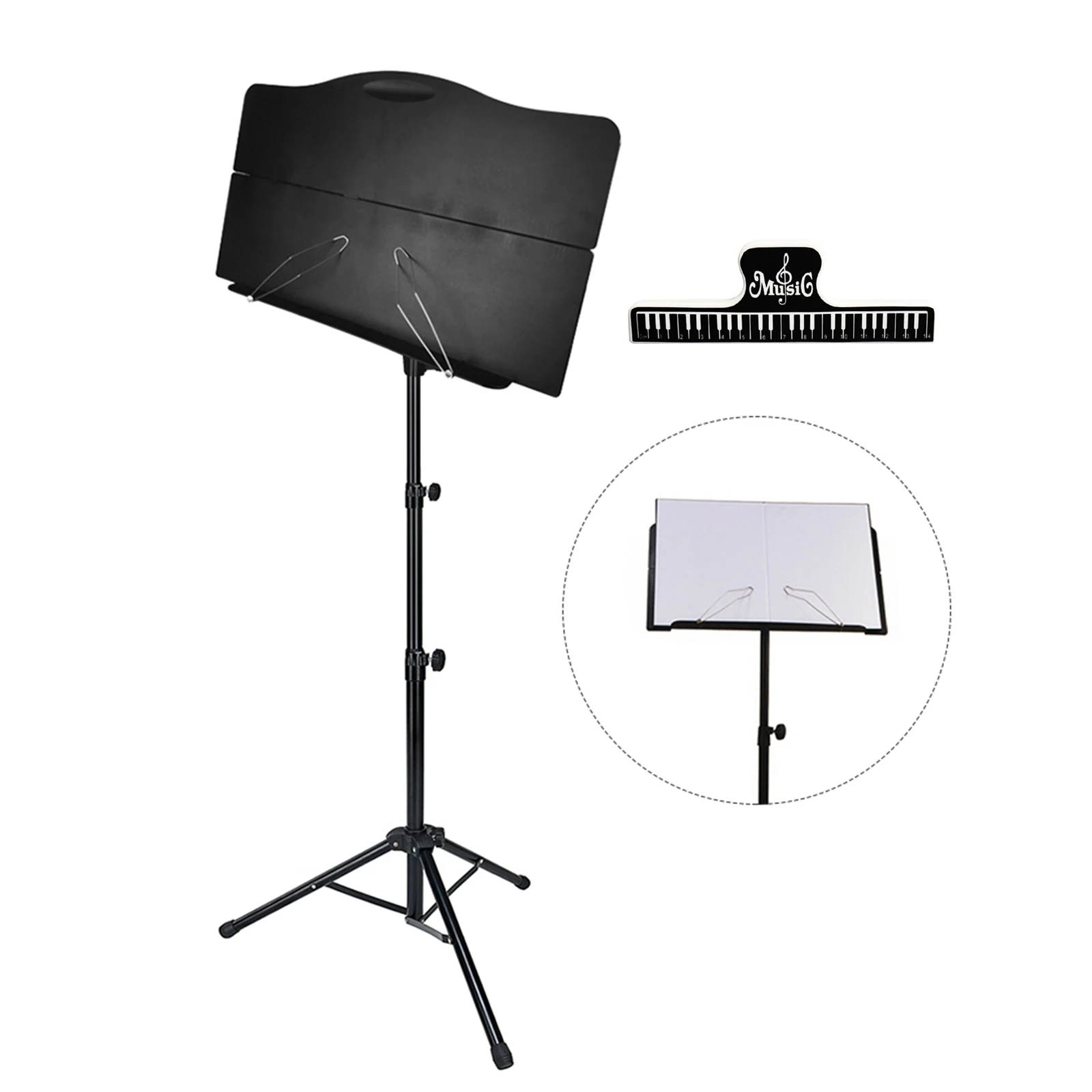 

Adjustable Portable Music Stand with Music Clip Holder, Carrying Bag Black Durable Height from 66cm to 135cm
