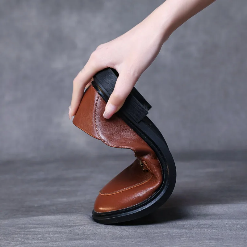 

DRKANOL British Style Women Flat Shoes Round Toe Genuine Leather Slip On Loafers Shallow Oxford Shoes For Women Casual Shoes