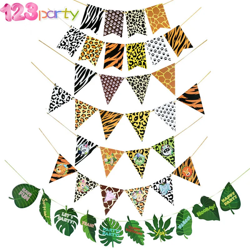 1 шт. тропический лес Зебра леопардовая гирлянда джунгли животные баннер