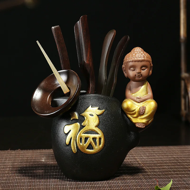 

Ceramic novice monk tea ceremony sandalwood six gentlemen combination golden rooster blessed tea set supplies accessories