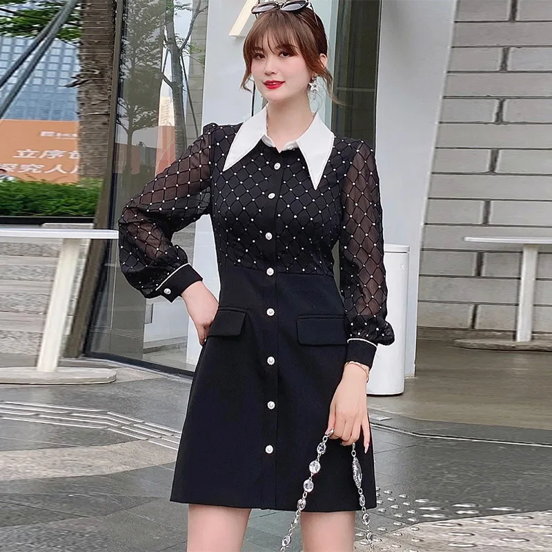 

Fashion Runway Summer New Women'S Casual Party Holiday Charming Net Yarn Dazzling Diamonds Office Style Elegant Mini Dress