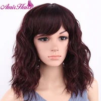 amir ombre synthetic wig with bangs wavy wig for women blonde red brown black color free side part cosplay false hair