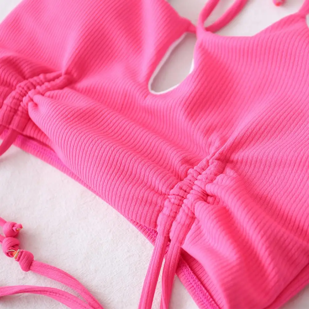 Women Swimsuit Solid Color Pink Bikini Set Bandeau Bandage Push-up Brazilian Swimwear Beachwear Sexy Two-Piece Suits |