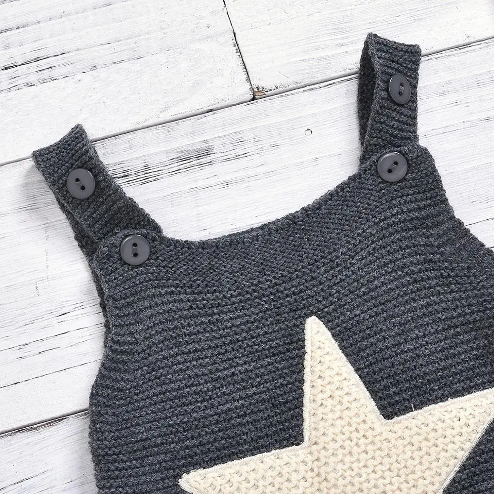 

0-24M Baby Rompers Autumn Winter Newborn Infant Baby Girls Solid Romper Knitted Star/Heart Warm Clothes Rompers