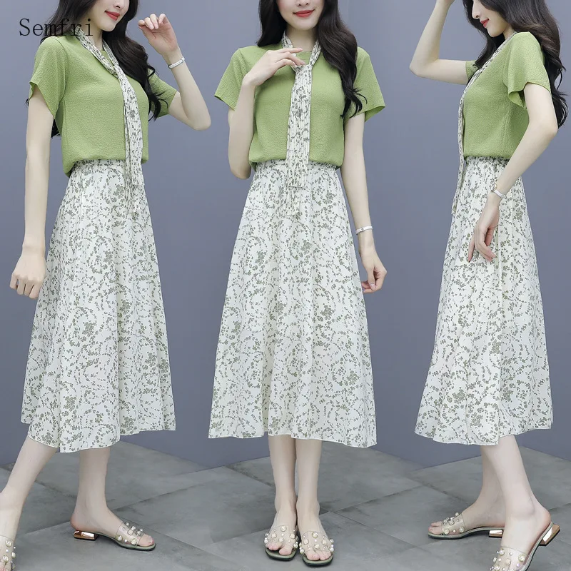 

Semfri Two Piece Set Women 2020 Summer Dress Suits New Elegant Platycodon Long Dresses Female Floral Dress Two-piece Suit