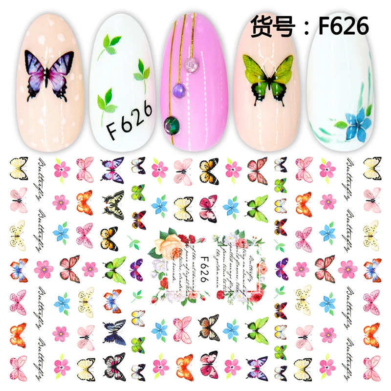 1 шт. 3D наклейки на ногти бабочки Весна цветок листья Алфавит День Святого