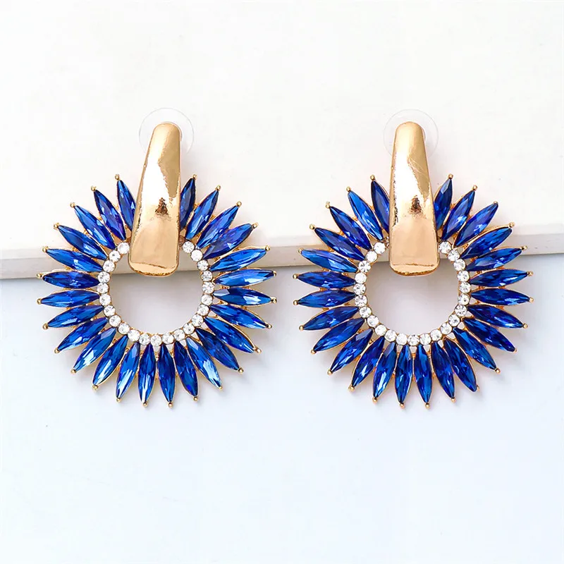 hot brand colorful crystal metal drop dangle earrings for women geometric wedding party jewelry rhinestone statement earrings free global shipping