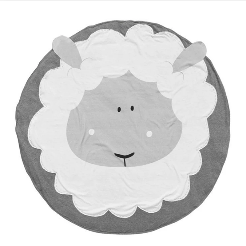 Sheep Play Mat Cartoon Animal Baby Mat Newborn Infant Crawling Blanket Cotton Round Floor Carpet Rugs Mat for Kids Room Nursery Decor - Color: Sheep