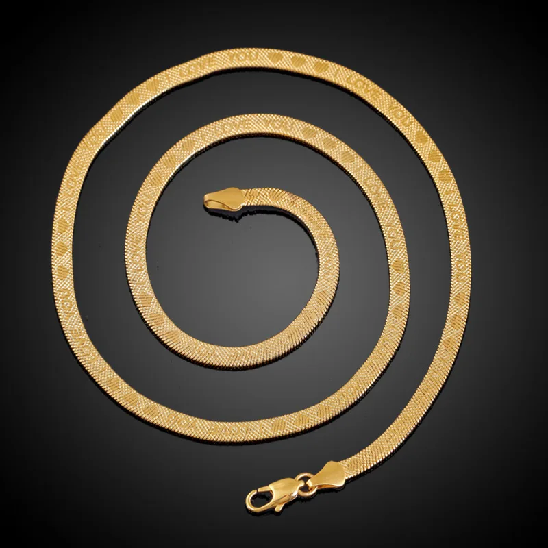 Flat Blade Snake Link Chain Choker Necklace Women Vintage Jewelry LOVE Metal Simple Gold Color Collar | Украшения и аксессуары