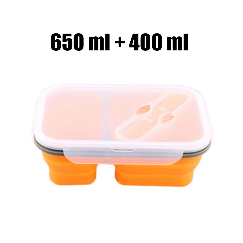 E Двойной сетчатый Силиконовый складной квадратный Bento Box Складной Портативный Ланч-бокс для еды столовая посуда контейнер для продуктов миска для студентов - Цвет: E