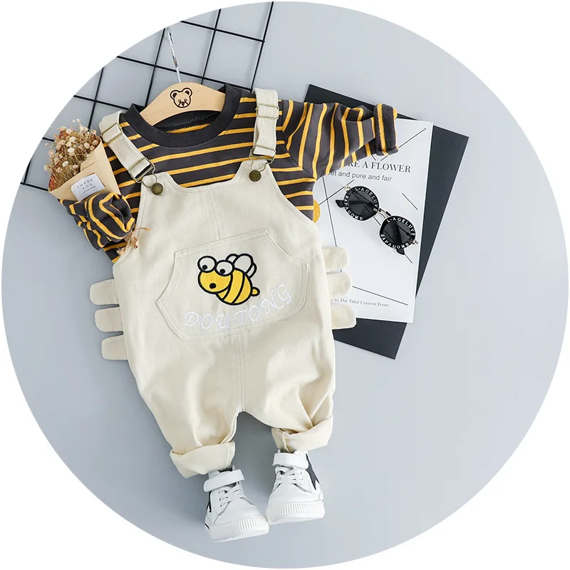 Весенне-Осенняя детская модная одежда Футболка в полоску с рисунком для