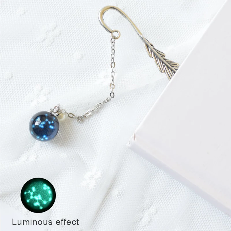 

Metal Feather Bookmark 12 Constellation Handmade Fluorescent Pendants Perfect Gift Bookmarks School Book Lover Reader Bookmark