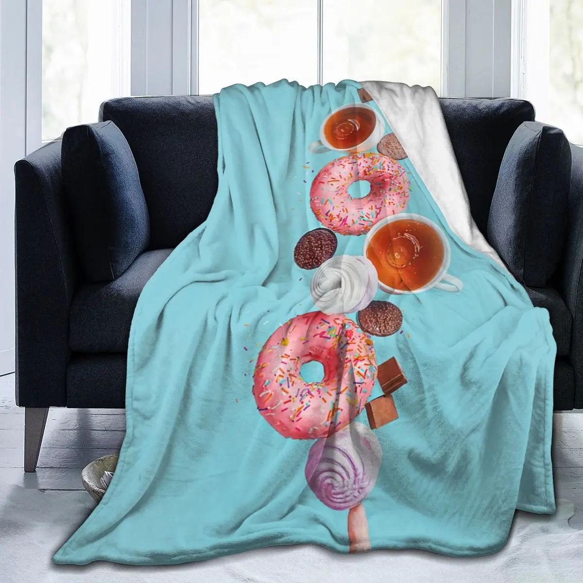 

Fashion 3D Printing Comfortable Printed Flannel Sheet Bedding Soft Blanket Square Picnic Soft Blanket Quick Dry Donut