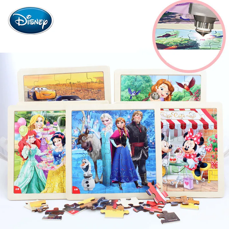 

Disney Children Sophia Mickey Princess Ice Snow 25Pcs Laser Craft Wood Puzzle Piece Kids Educational Toys