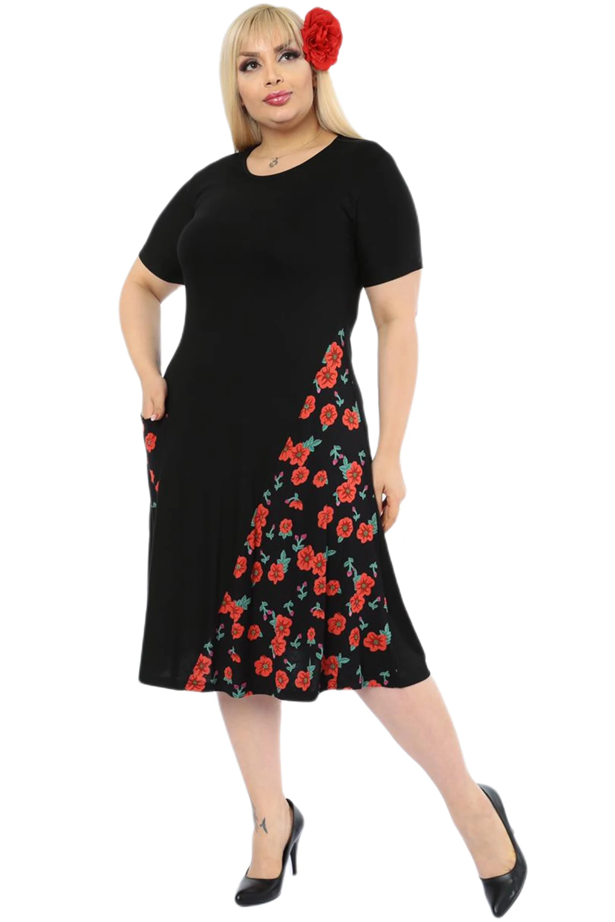 Женское платье с круглым вырезом Hanezza Элегантное вискозное цветочным принтом