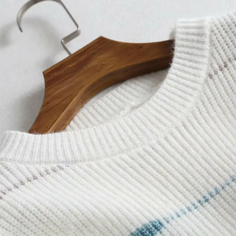 TMODA 2021 Za Autumn Winter Loose Casual Sweater Patch Work Pull Femme Knitted Pullover Long Sleeve Top Women | Женская одежда