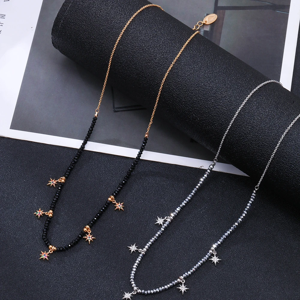 

2020 New Chokers Neckalce for Women Gold Color Beaded Chain Colorful Star Neclaces CZ Zircon Bohemia Jewelry Best Friends Gifts