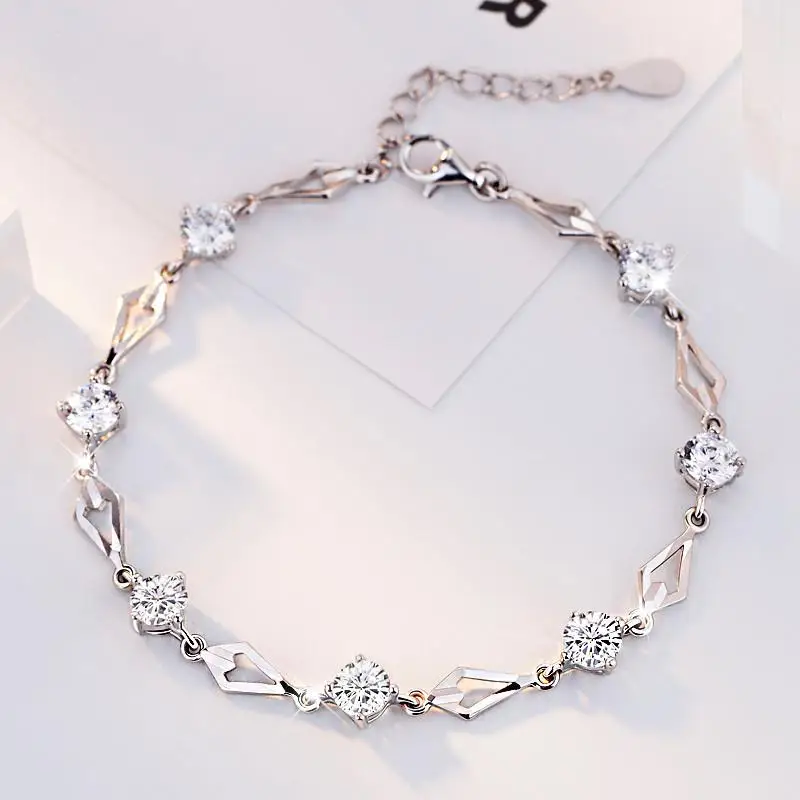 

925 Silver Color Diamond Bracelet for Beauty Women Pulseras Plata De Ley 925 Mujer Bizuteria Gemstone Purple 925 Topaz Bracelet