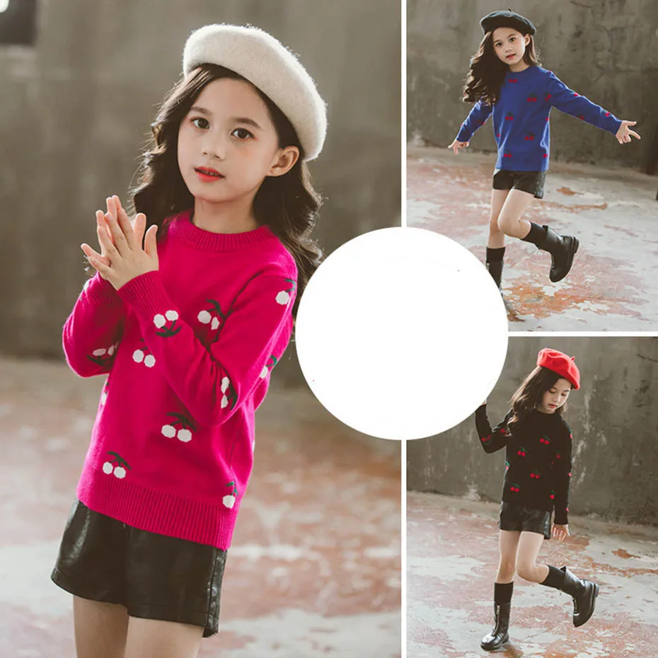 Милые свитера для девочек свитер с вишенками и цветочным рисунком детская