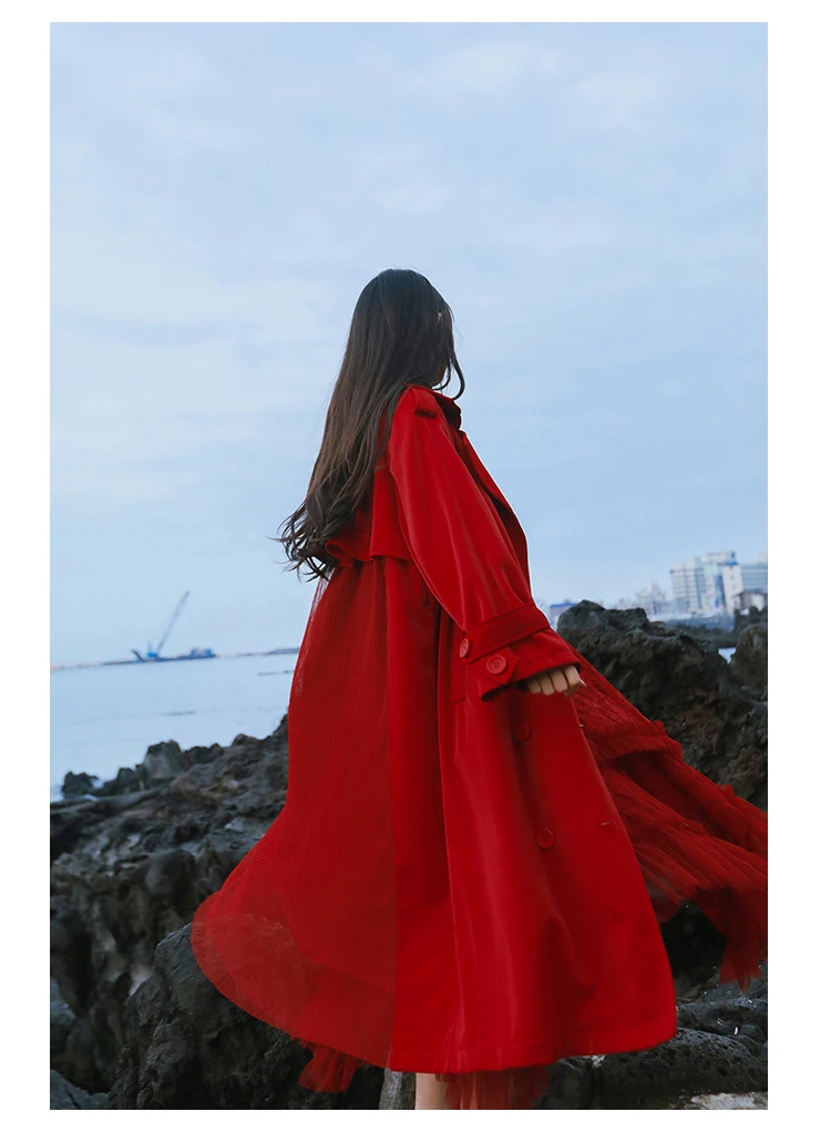Женские abrigos mujer invierno осенние винтажные повседневные свободные красные Женское пальто с поясом cortaviento mujer ветровка ropa mujer