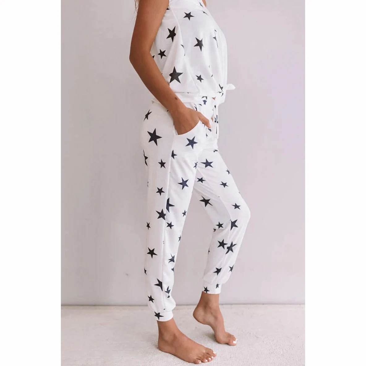 2020 New Europe and America Women's Home Clothes Two Piece Set Summer Fashion Star Print Pants