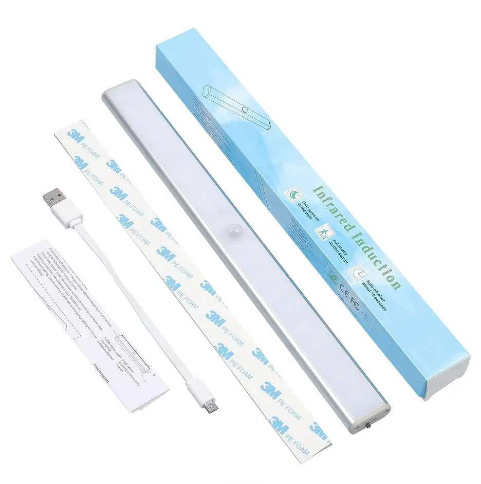 cabinet light closets pir motion sensor lamp 24 40 60 led usb rechargeable kitchen lights for cupboard wardrobe room free global shipping