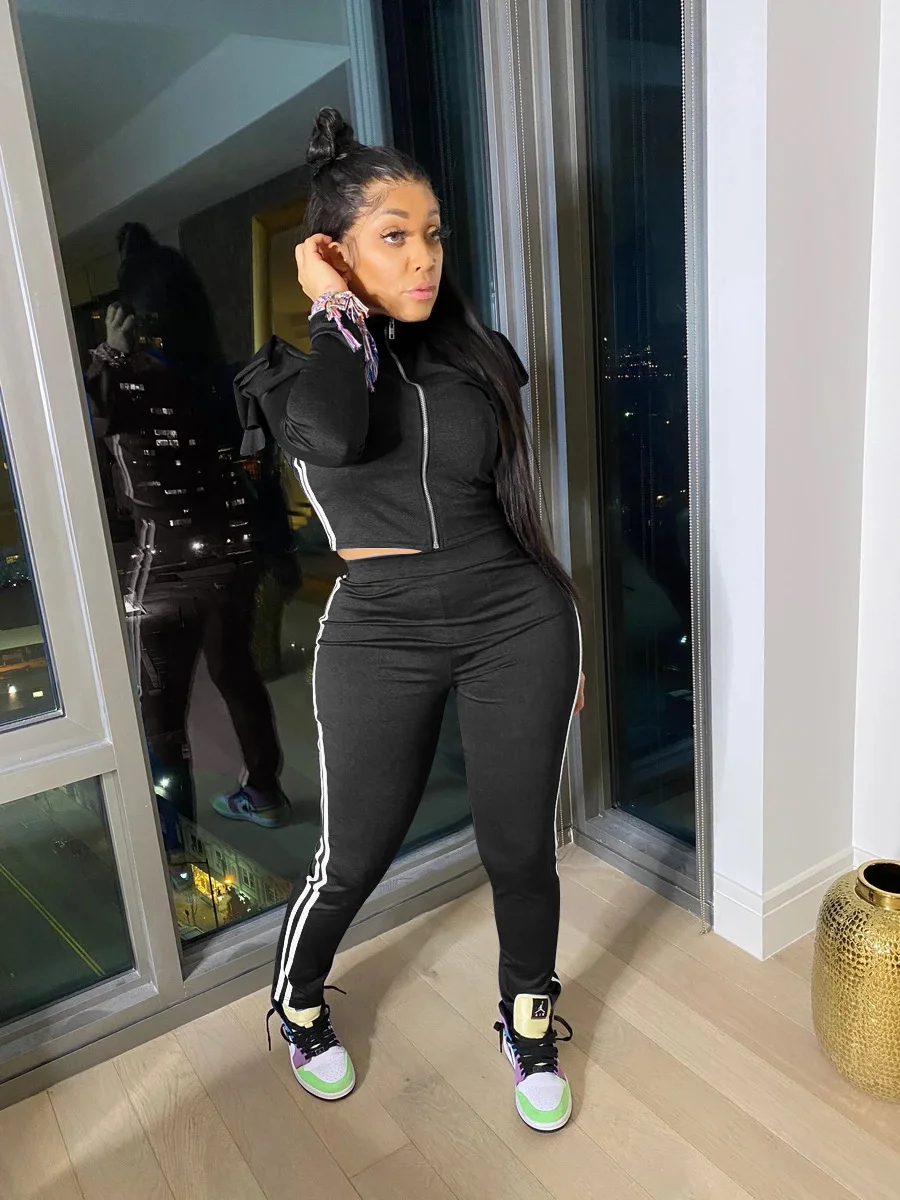 

Chocomist Two-pieces Casual Sporty Solid Ruffles Women Pants Set