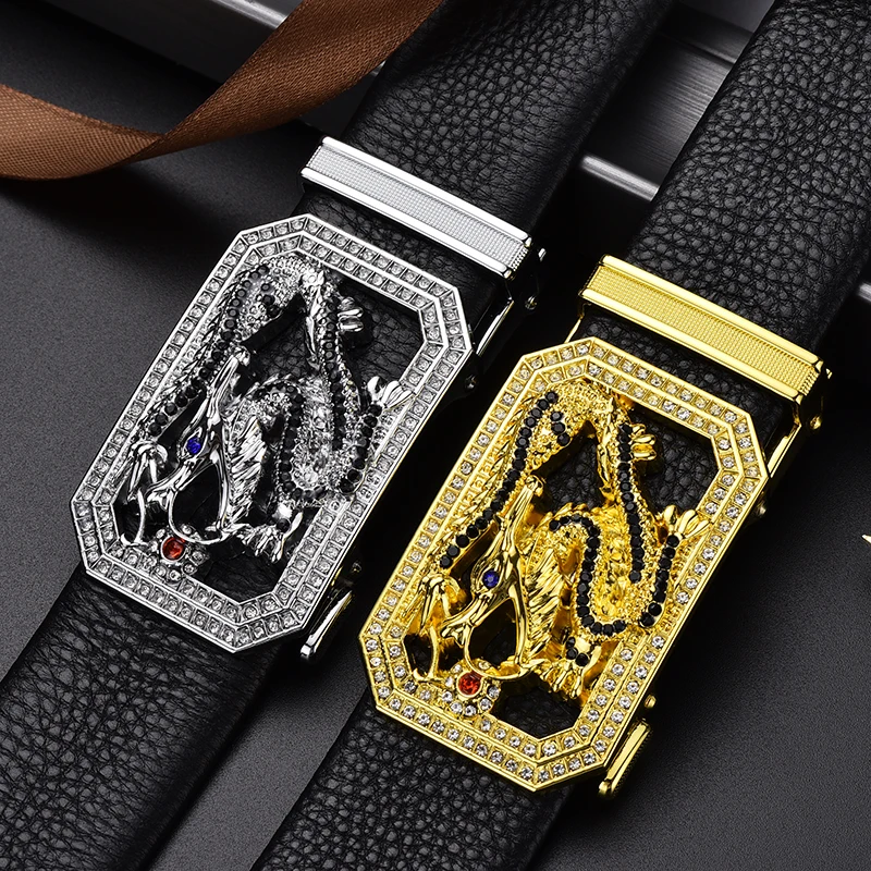 Ремень мужской из натуральной кожи с автоматической пряжкой шириной 3 8