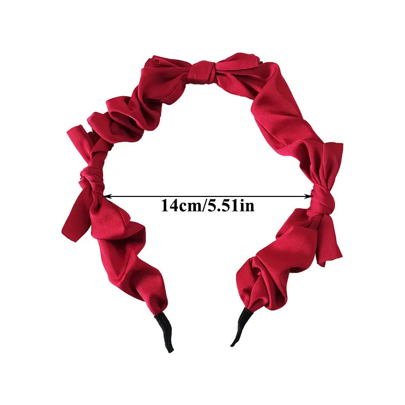 

2021 Vintage Pleated Bowknot Hairbands Satin Bow Headband Solid Color Head Hoop Knotted Thin Hair Hoop Sweet Hair Accessories