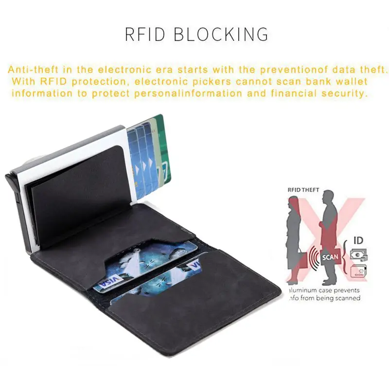 Для мужчин wo мужской RFID кошелек Блокировка Crazy Horse кожаный держатель для кредитных карт Алюминиевый металлический бизнес ID многофункциональный бумажник для карт