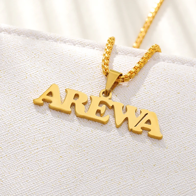 

Punk Men Necklaces Personalized Custom Name Necklace Women Stainless Steel Box Chain Crown Signature Pendant Customized Jewelry