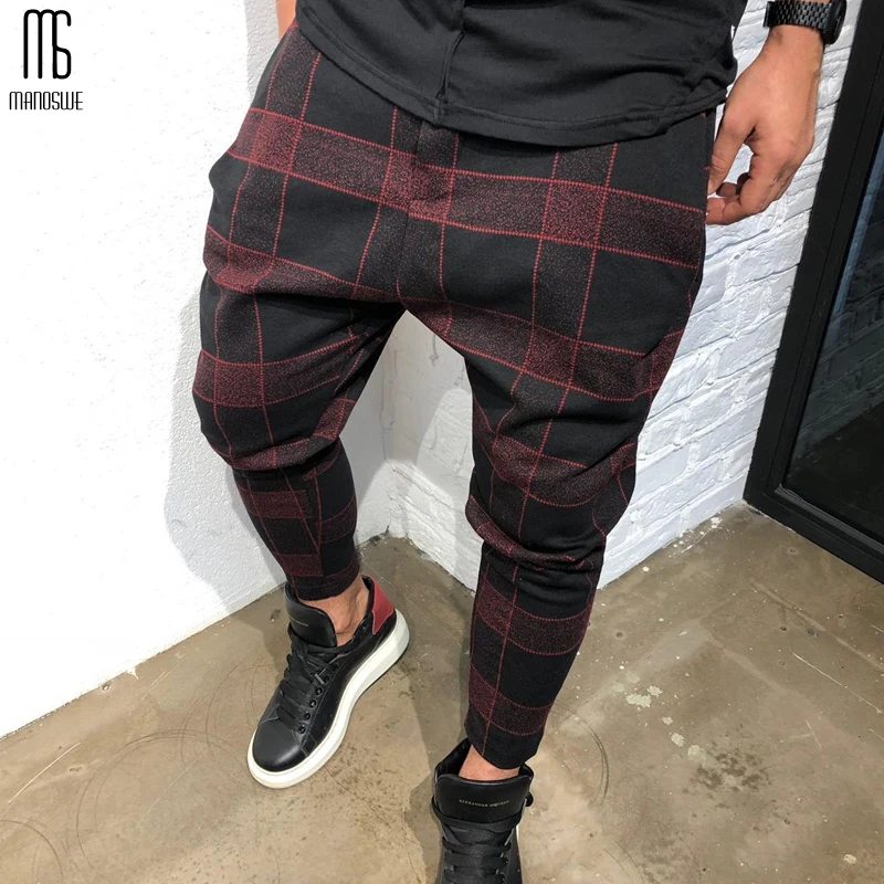 Мужские брюки карандаш Manoswe красные классические в клетку винтажном стиле