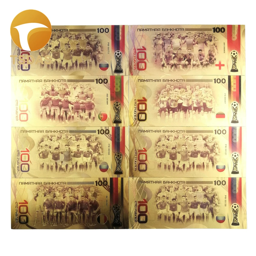 8 шт./лот красивые российские банкноты набор футбольных банкнот 100 рубля золотые