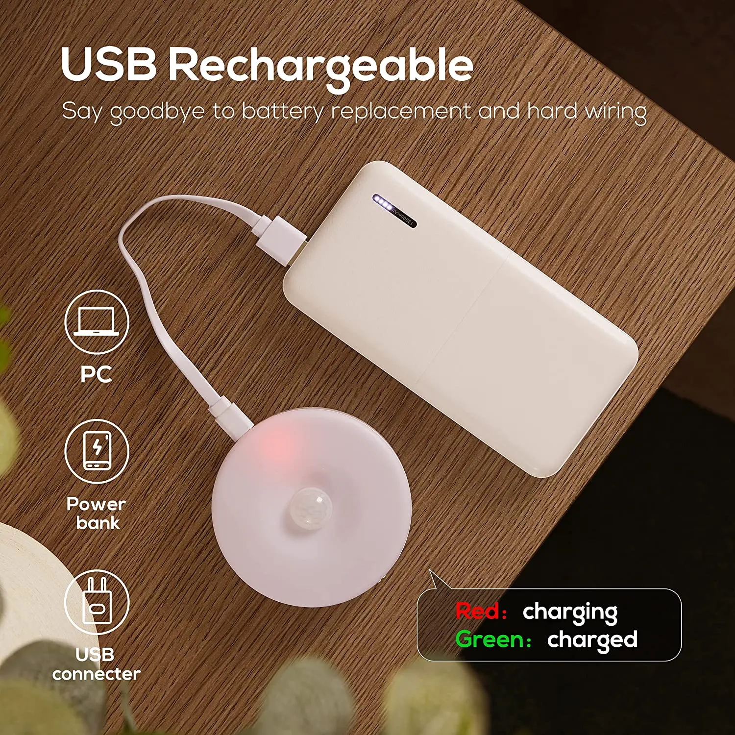 СВЕТОДИОДНЫЙ беспроводной настенный светильник с датчиком движения USB зарядка