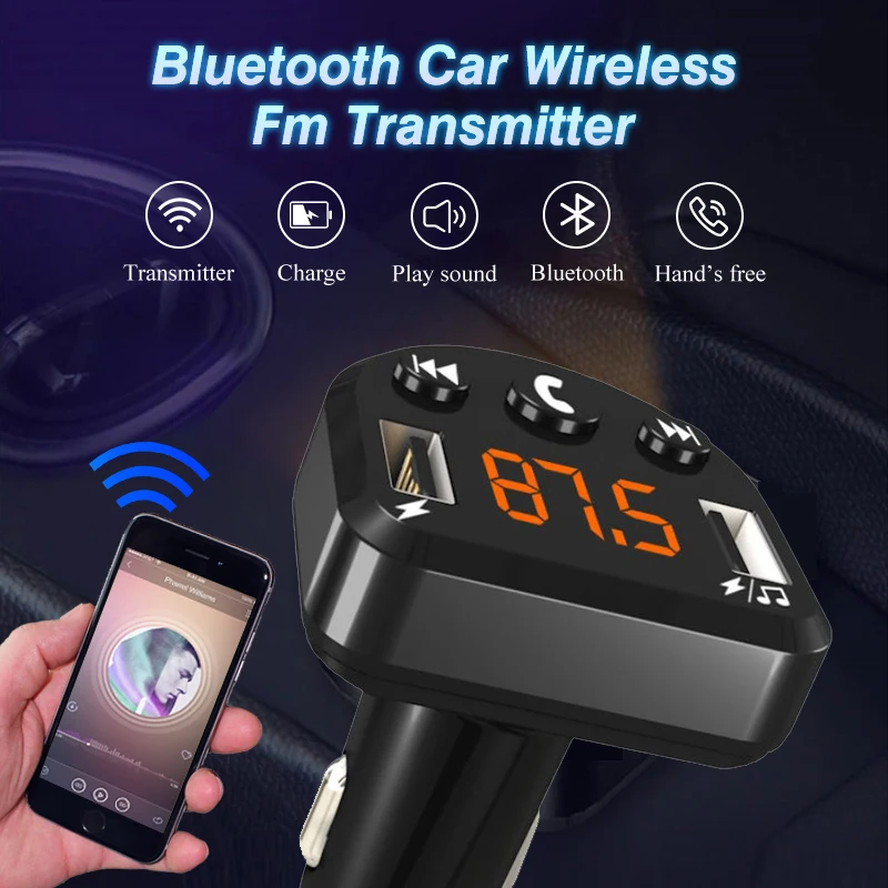 Автомобильное зарядное устройство ECH8 FM-трансмиттер Bluetooth MP3 плеер 2 USB разъема AUX