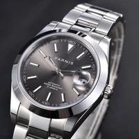 new parnis gray dial mens watches calendar miyota 8215 movement 21 jewels automatic mechanical stainless steel strap men watch