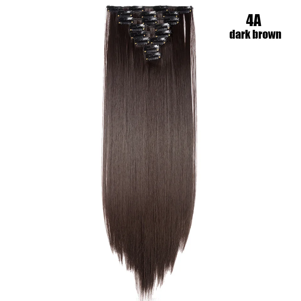dark brown S-noilite, 8 шт., накладные волосы на заколках, длинные прямые синтетические накладные волосы на заколках, натуральные шиньоны, искусственные волосы для женщин - Цвет: dark brown