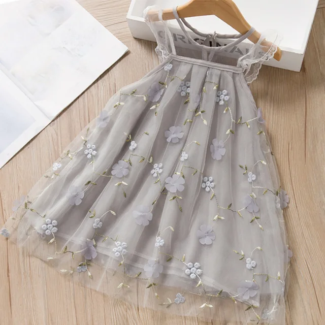 ay474 grey Bear leader/платья для девочек; Новинка года; брендовая одежда принцессы для девочек; кружевное платье с рукавами-крылышками; светильник; розовое платье для девочек; платье для От 2 до 6 лет - Цвет: ay474 grey
