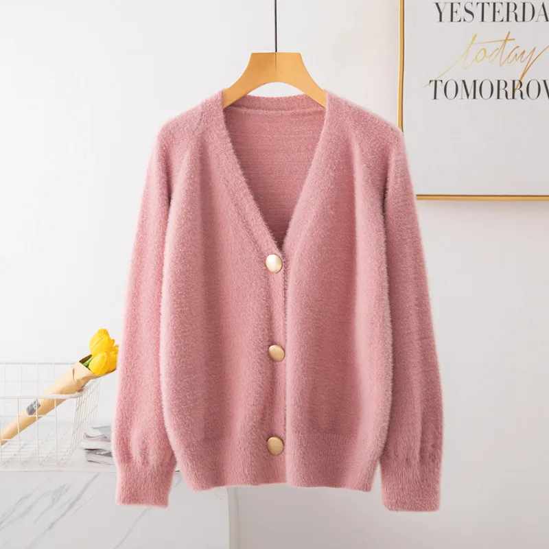 

Winter Women Mohair Cardigans 2020 Fashion V-neck Single Breasted Open Stitch Sweaters Korean Chic Mohair Tops Coats Outwear