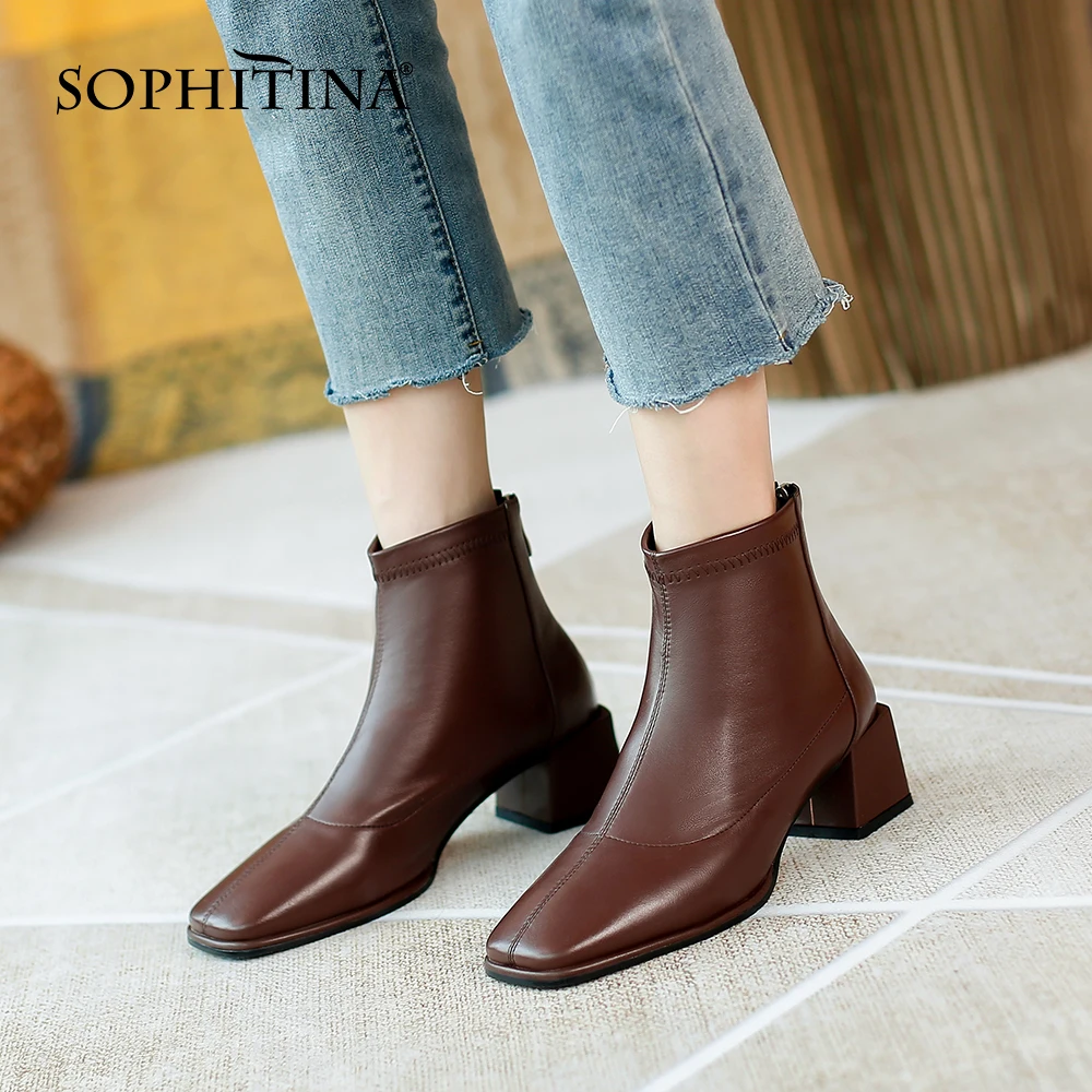 

Ботильоны рабочие однотонные на квадратном каблуке, с квадратным носком, WO526