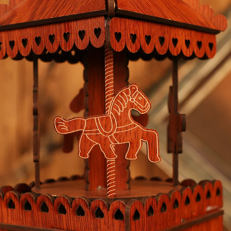 Деревянный карусельная лошадка музыкальная шкатулка Рождество Свадьба День