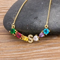 2020 new design luxury initial alphabet a z letters charm rainbow pendant necklace copper zirconia choker family jewelry gift