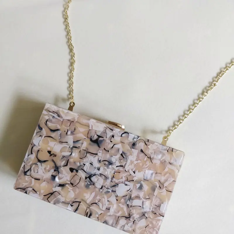 metal chain Брендовая модная женская вечерняя сумочка, акриловый роскошный Камуфляжный бумажник с отделкой мрамор, женские вечерние сумочки для выпускного вечера, элегантная сумочка, повседневный клатч на цепочке - Цвет: metal chain