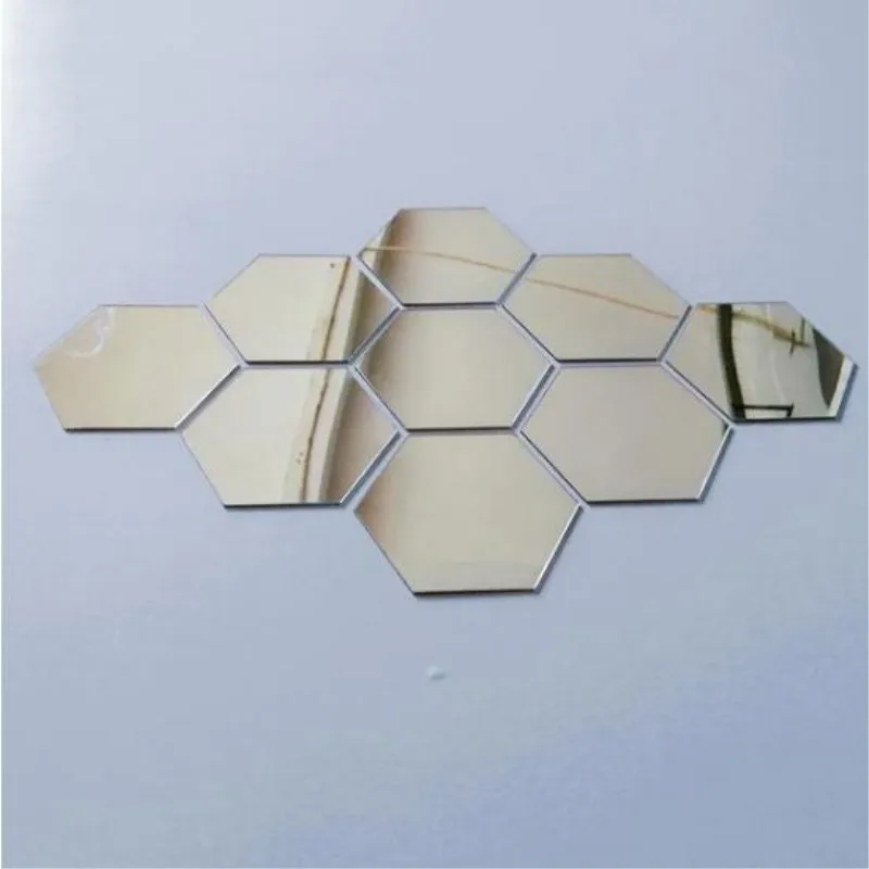 Silver 12 шт 8*7 см/4,6*4 см 3D акриловые зеркальные наклейки DIY шестигранные художественные настенные наклейки для детской комнаты гостиной украшения дома серебро - Цвет: Silver