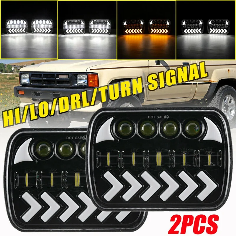 

5X7 7X6 Rectangular LED Headlight 150W with High/Low Sealed Beam DRL Turn Signal is for Jeep Wrangler Arrow-Steering
