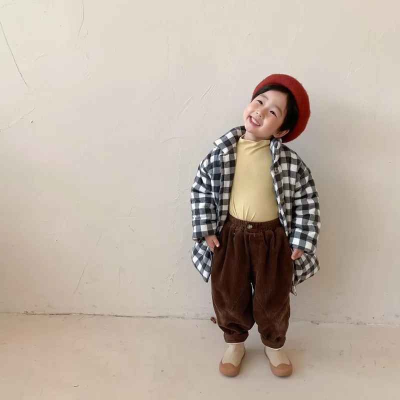 

Winter Boys And Girls Polar Fleece Lining Warm Long Style Plaid Quilted Jackets Coats
