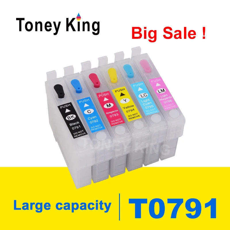 

Toney King Refill Ink Cartridge T0791 T0792 T0793 T0794 T0794 T0796 For Epson Stylus Photo 1400 1500W P50 Artisan 1430 Printer