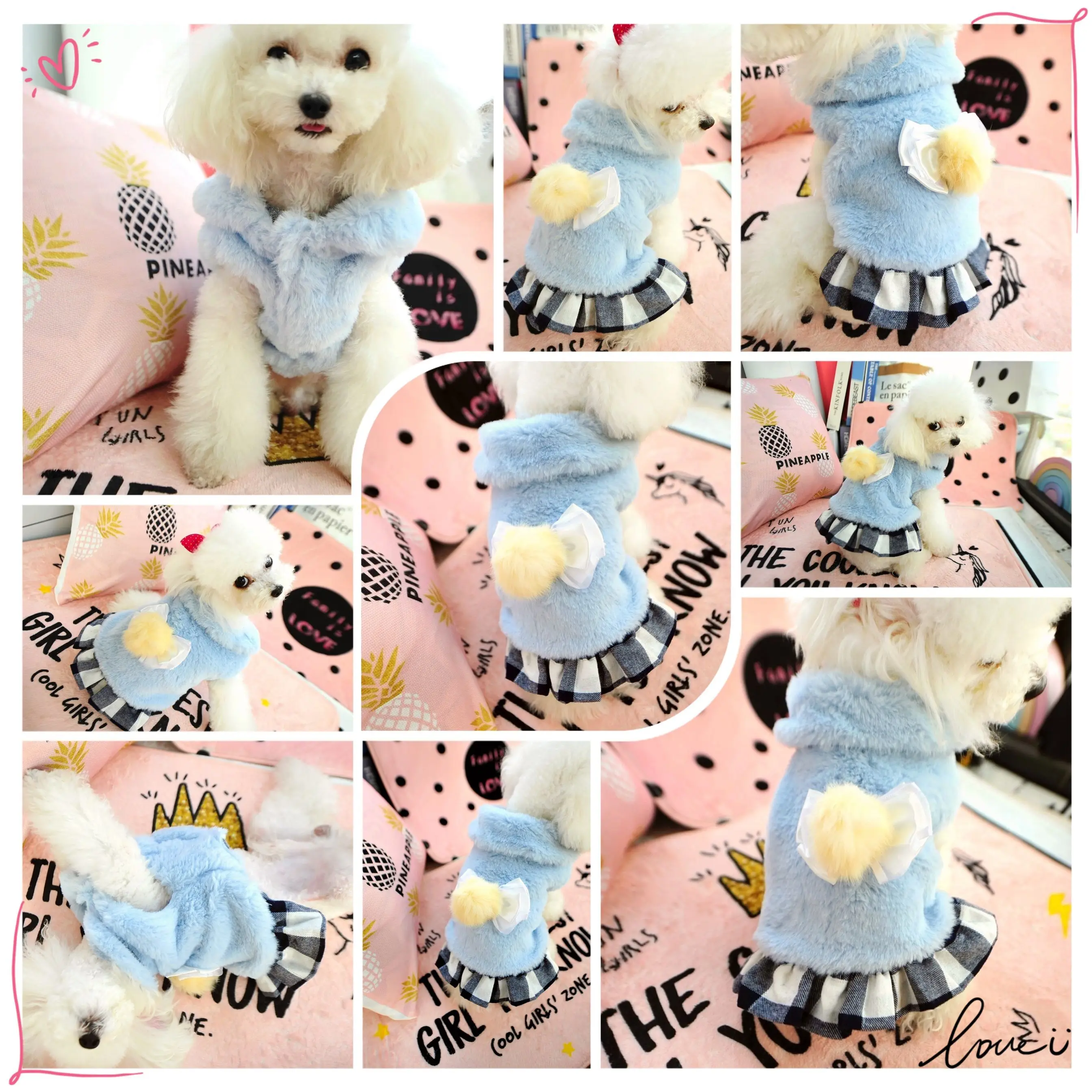 Пальто для собак и кошек мягкая удобная Розовая Одежда с бантом осенне зимняя