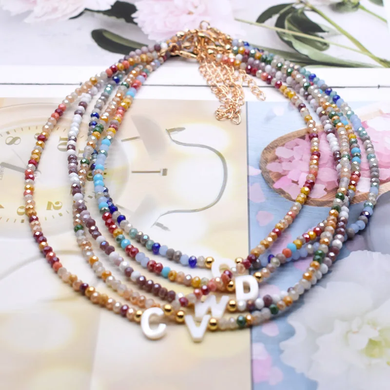 

New Trend Shell Letter Glass Beads Necklace Women Natural Gold Chain Short Jewelry Choker High-end Birthday Gift